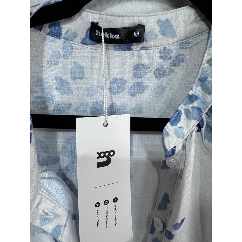 Hekka Women's Blue Floral Sheer Button Front‎ Blouse Long Sleeve Size M - Picture 4 of 8